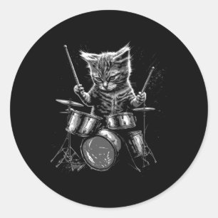 Sticker Rond Batterie de tambour de groupe de rock Kitten Chat 
