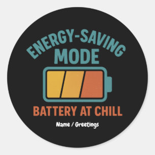 Sticker Rond Batterie en mode économie d'énergie à Chill Retro