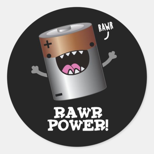 Sticker Rond Batterie Rawy Power Funny Pun Dark BG (Devant)