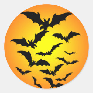 Sticker Rond Battes d'autocollant de Halloween et pleine lune