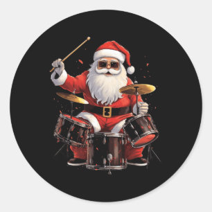 Sticker Rond Batteur Père Noël Jouer des tambours amusant Noël