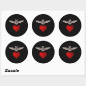 Sticker Rond Batty Bat love Gray Bat avec Red Heart sur Black (Feuille)