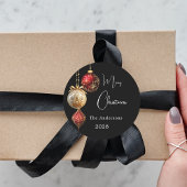 Sticker Rond Baubes d'or rouge noir classique Noël