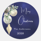 Sticker Rond Baubles blancs en or bleu Noël (Devant)