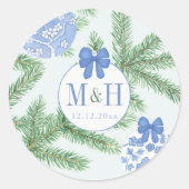 Sticker Rond Baubles Bleus Bleu Mariage de vacances Arbre (Devant)