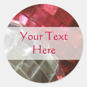 Sticker Rond Baubles rouges miroir balle 'Votre texte' autocoll