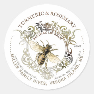 Sticker Rond Baume à lèvres en cire d'abeille Orné or Queen Bee