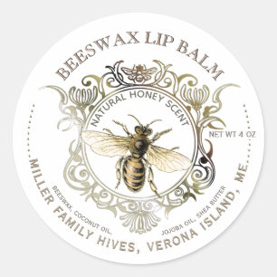 Sticker Rond Baume à lèvres en cire d'abeille Orné or Queen Bee