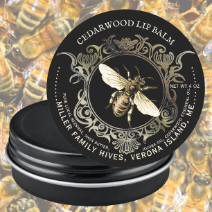 Sticker Rond Baume à lèvres en cire d'abeille Orné or Queen Bee