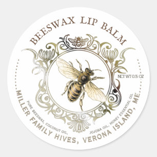 Sticker Rond Baume à lèvres en cire d'abeille Orné or Queen Bee