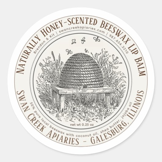 Sticker Rond Baume à lèvres et abeilles à parfum naturel (Devant)