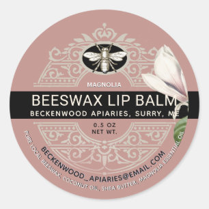 Sticker Rond Baume à lèvres Orné Beeswax Heraldic Bee Magnolia