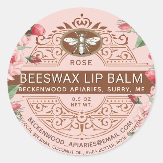Sticker Rond Baume à lèvres orné de cire d'abeille Rose d'abeil (Devant)