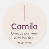 Sticker Rond Bautizo en espagnol Baptême Christening Faveurs (Devant)