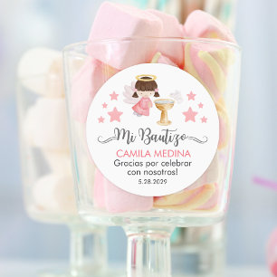 Sticker Rond Bautizo en espagnol mignon Baptême Christening Fav