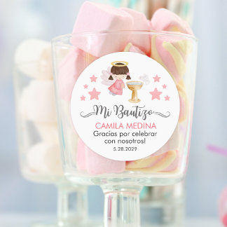 Sticker Rond Bautizo en espagnol mignon Baptême Christening Fav