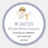 Sticker Rond Bautizo Garçon Angel mignon Baptême Christening Fa (Devant)