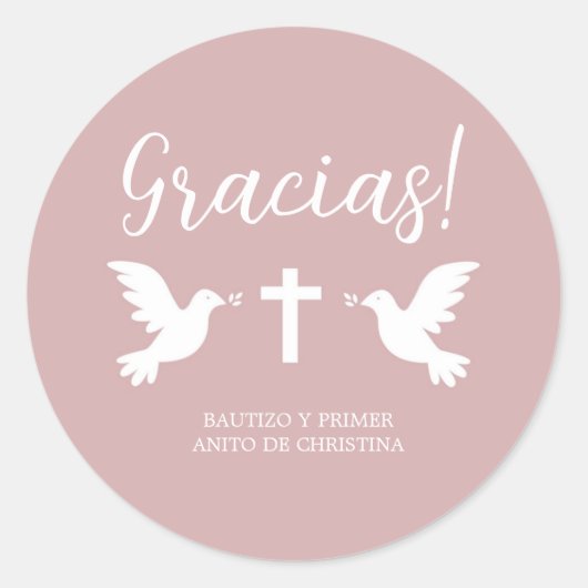 Sticker Rond bautizo rose (Devant)