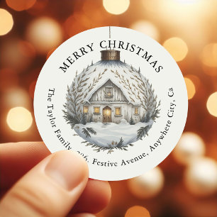 Sticker Rond Bauve décorative Noël Adresse de retour