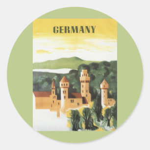 Sticker Rond Bavière, Allemagne, Château Allemand Art de Voyage
