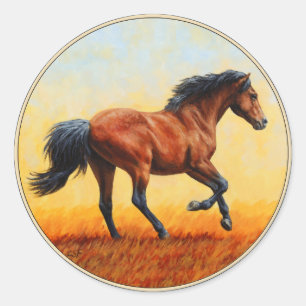 Sticker Rond Bay Horse Galloping
