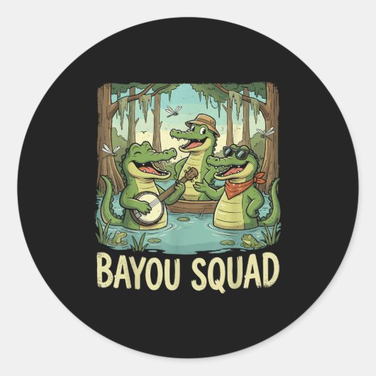Sticker Rond Bayou Squad Louisiana Alligator Retro Wildlife Tra (Devant)