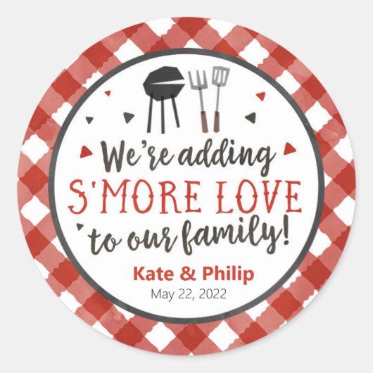 Sticker Rond BBQ Ajouter Smore Love S'mores Baby-Q Baby shower (Devant)