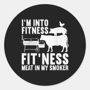 Sticker Rond Bbq Amusant Viande Fumer Art Pour Hommes Femmes Ba