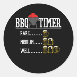 Sticker Rond BBQ   BBQ Timer Funny Bière Steak Grill