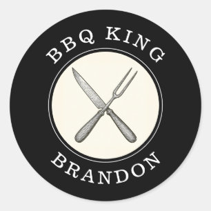 Sticker Rond BBQ King Couteau & Forêt Grill Nom du père