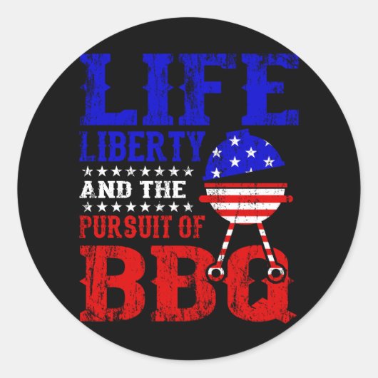 Sticker Rond BBQ & LIBERTÉ Patriotique USA Incependence Day 4e (Devant)