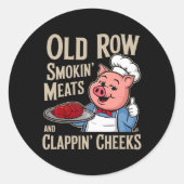 Sticker Rond Bbq Old Row Smoking Meats And Clappin Cheeks  (Devant)