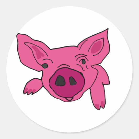 Sticker Rond BC - Drôle Cartoon de porc (Devant)