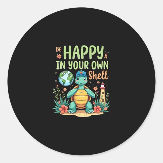 Sticker Rond Be Happy In Your Own Shell Turtle Autism Awareness (Devant)