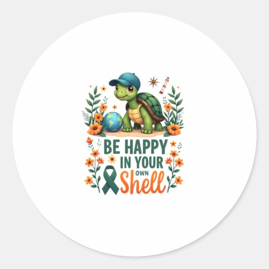 Sticker Rond Be Happy In Your Own Shell Turtle Autism Awareness (Devant)