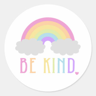 Sticker Rond Be Kind Pastel Rainbow