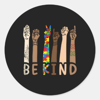 Sticker Rond Be Kind Sign Language Hand Talking Teacher Interp