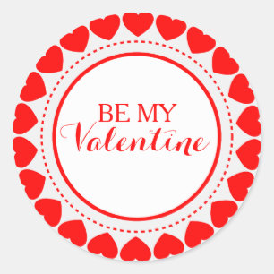Sticker Rond Be My Valentine Coeurs rouges Cercle Frame