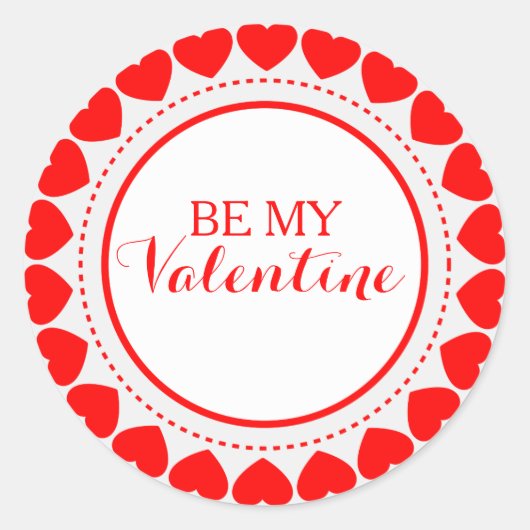 Sticker Rond Be My Valentine Coeurs rouges Cercle Frame (Devant)