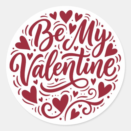 Sticker Rond Be My Valentine Dark Romantic Red Script Black (Devant)