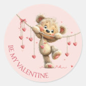 Sticker Rond  Be My Valentine Teddy Bear – Hanging Heart  (Devant)