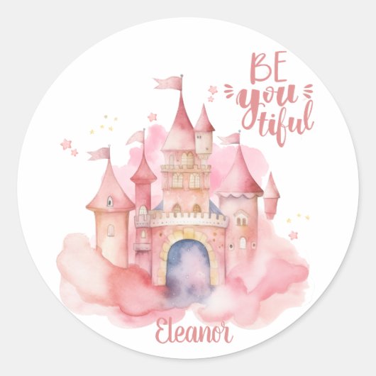 Sticker Rond Be-You-Tiful Palace in Pink Cloud personnalisable (Devant)