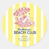 Sticker Rond Beach Club Cabana Jaune Fête d'Anniversaire (Devant)
