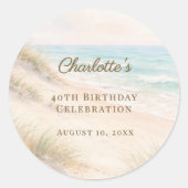 Sticker Rond Beach coastal summer birthday (Devant)