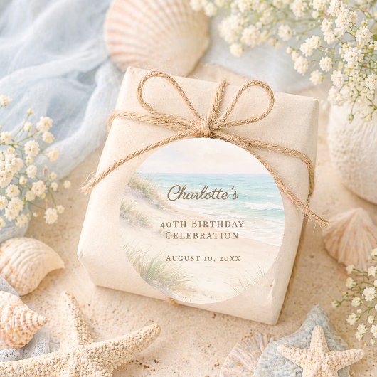 Sticker Rond Beach coastal summer birthday