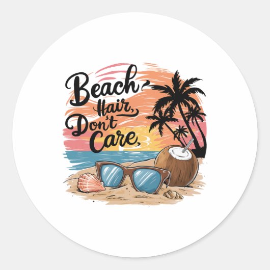 Sticker Rond Beach Hair Don't Care Vacation Summer Vibes Coconu (Devant)