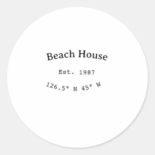 Sticker Rond Beach house et. Date année coordonnées personnalis