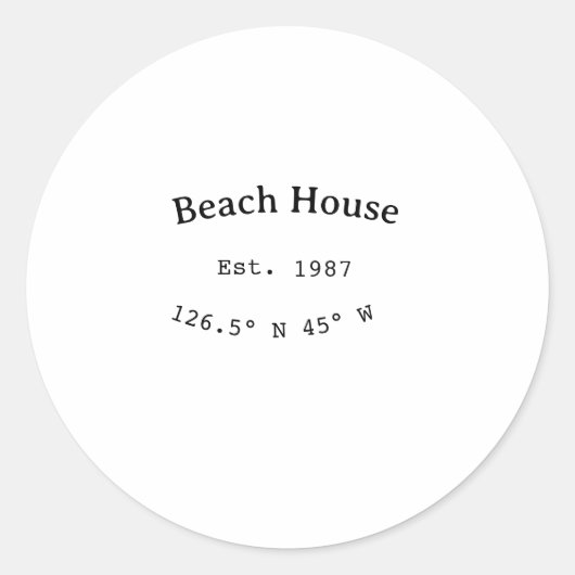 Sticker Rond Beach house et. Date année coordonnées personnalis (Devant)