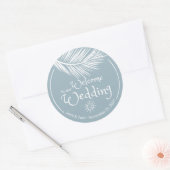 Sticker Rond Beach Palm Feuille Dusty Blue Mariage Bienvenue (Enveloppe)