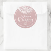 Sticker Rond Beach Palm Leaf Dusty Mariage Rose Bienvenue (Sac)